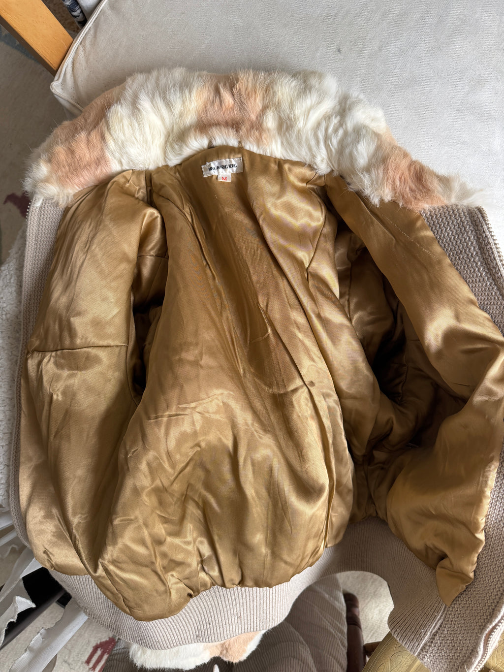 Beige Fur Bomber Jacket