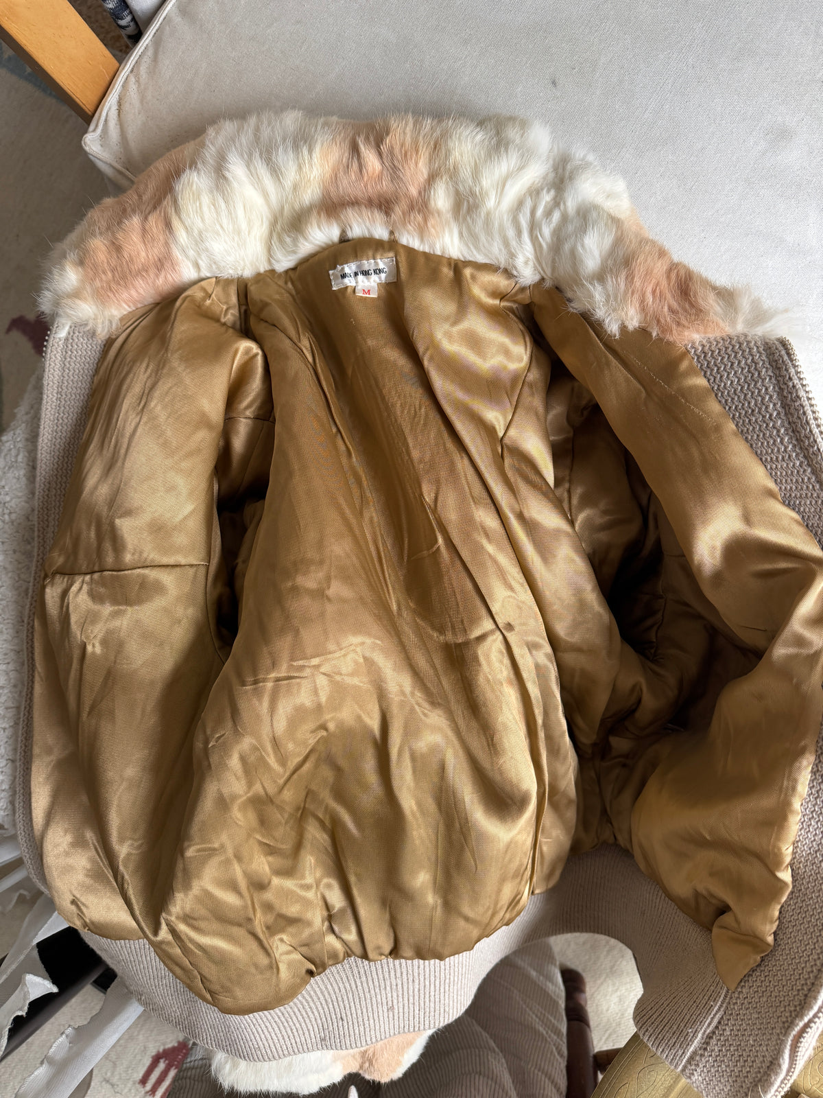 Beige Fur Bomber Jacket