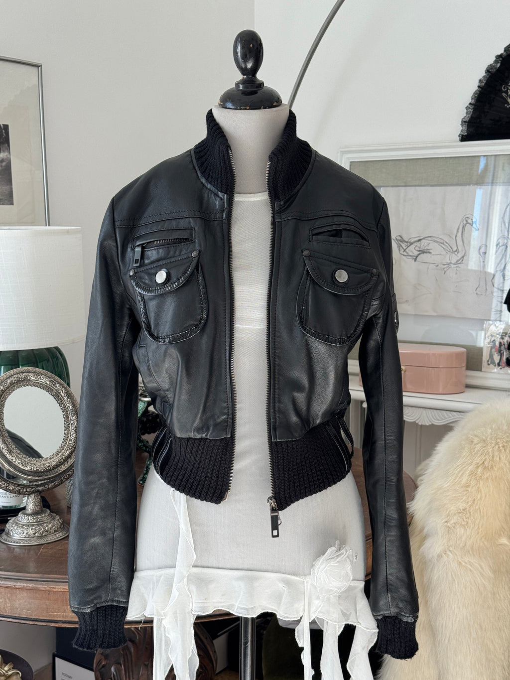 Cropped Black Leather Jacket