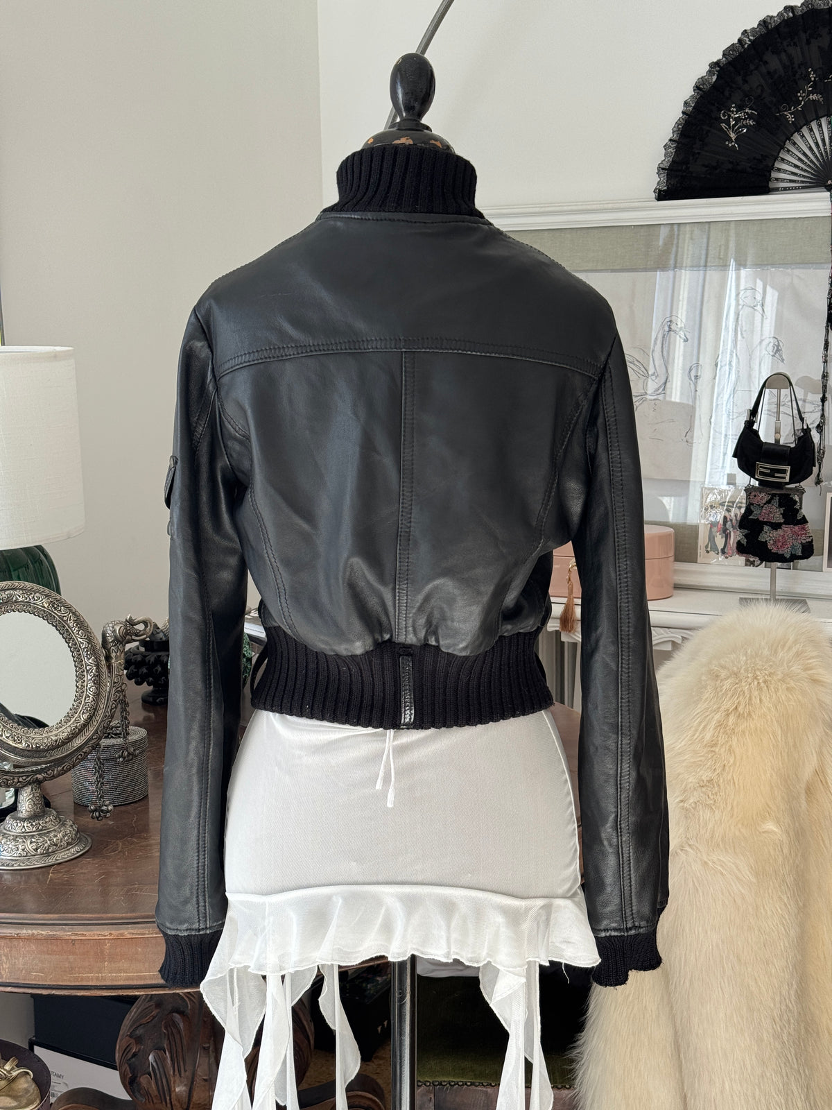 Cropped Black Leather Jacket