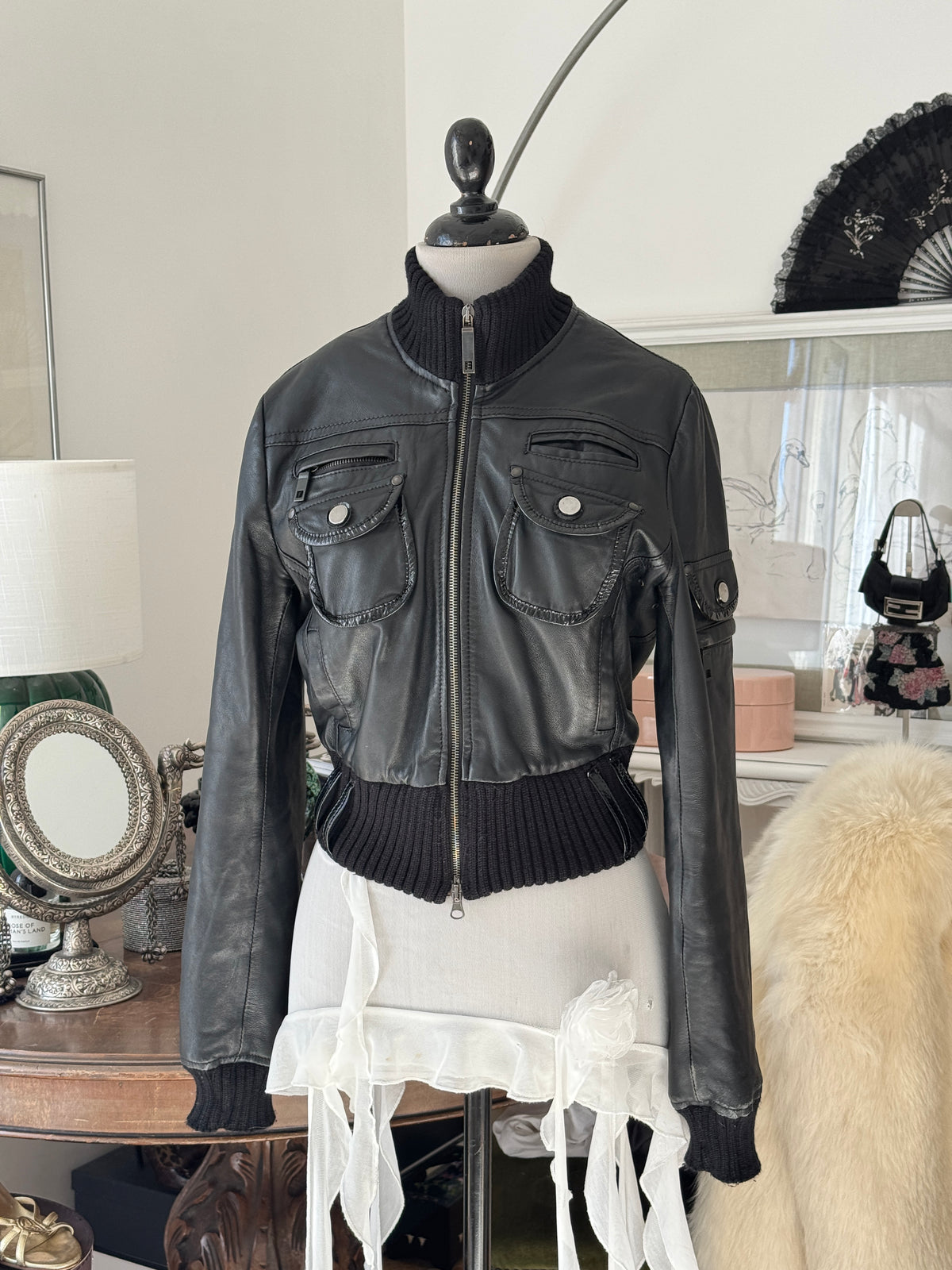 Cropped Black Leather Jacket