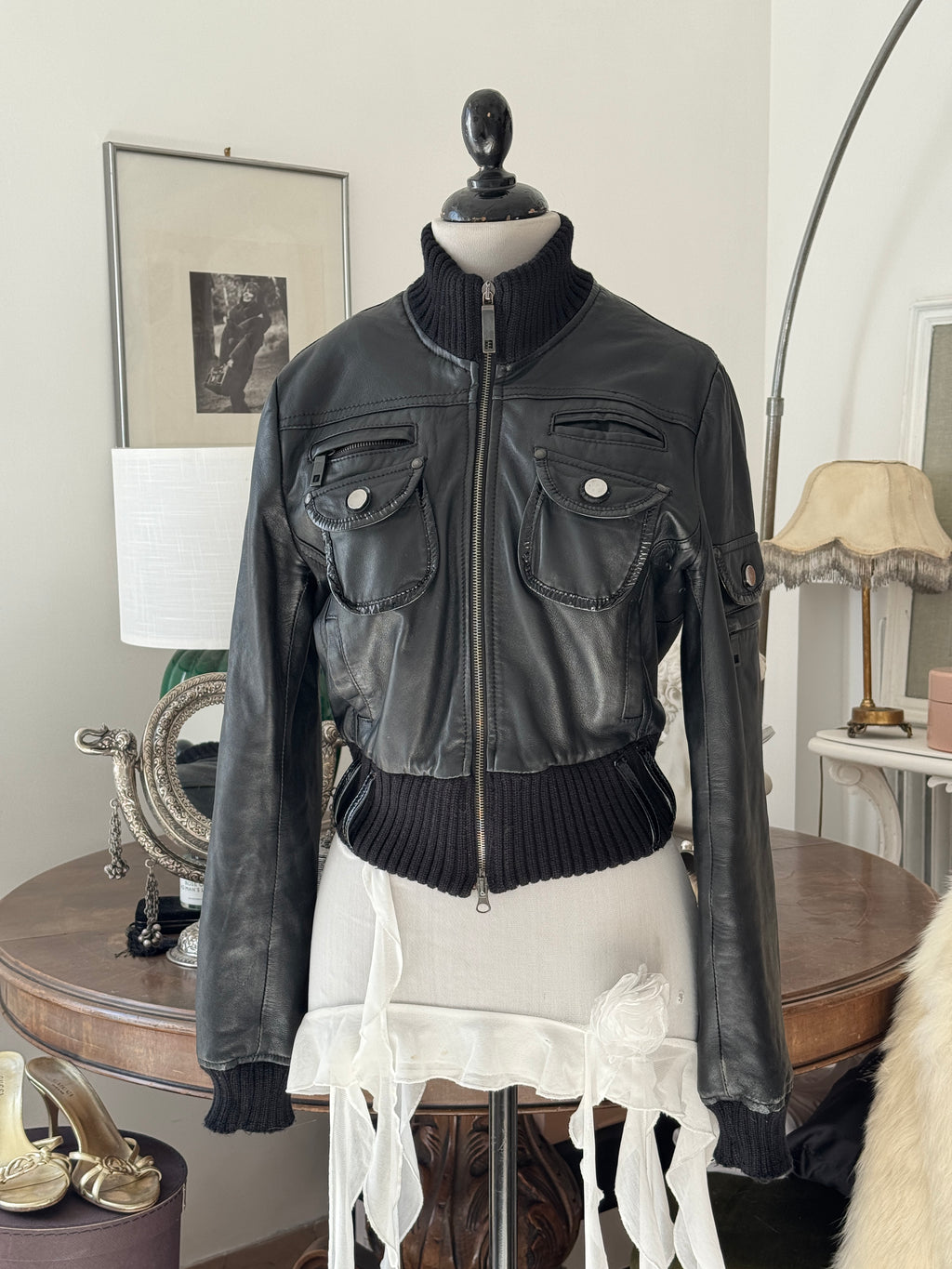 Cropped Black Leather Jacket