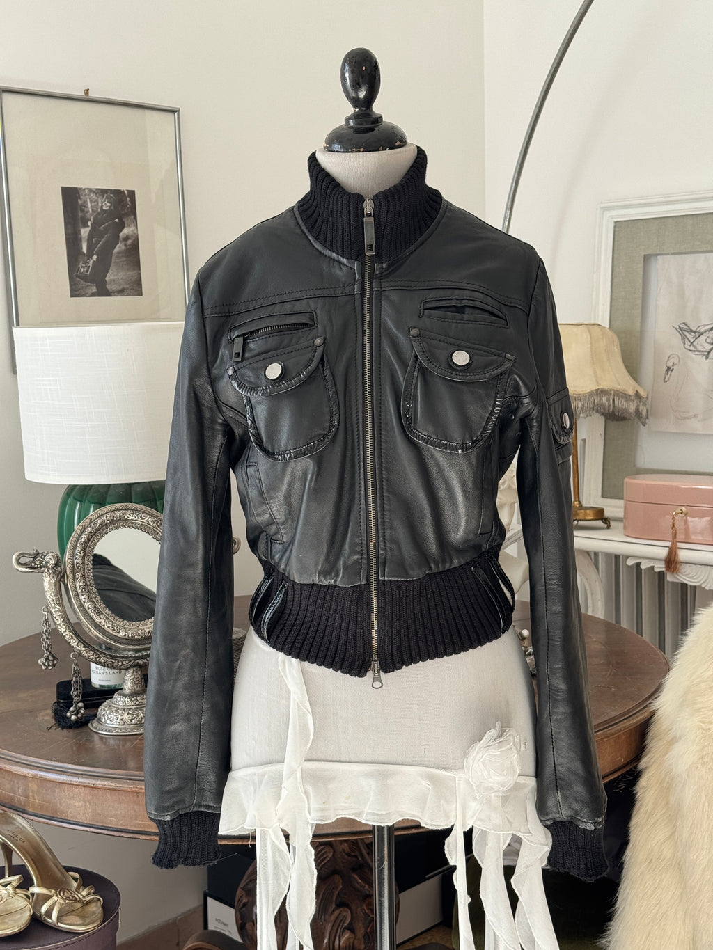 Cropped Black Leather Jacket