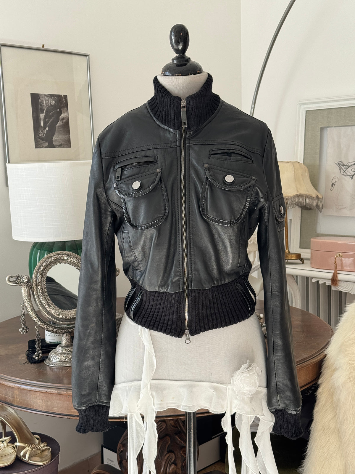 Cropped Black Leather Jacket