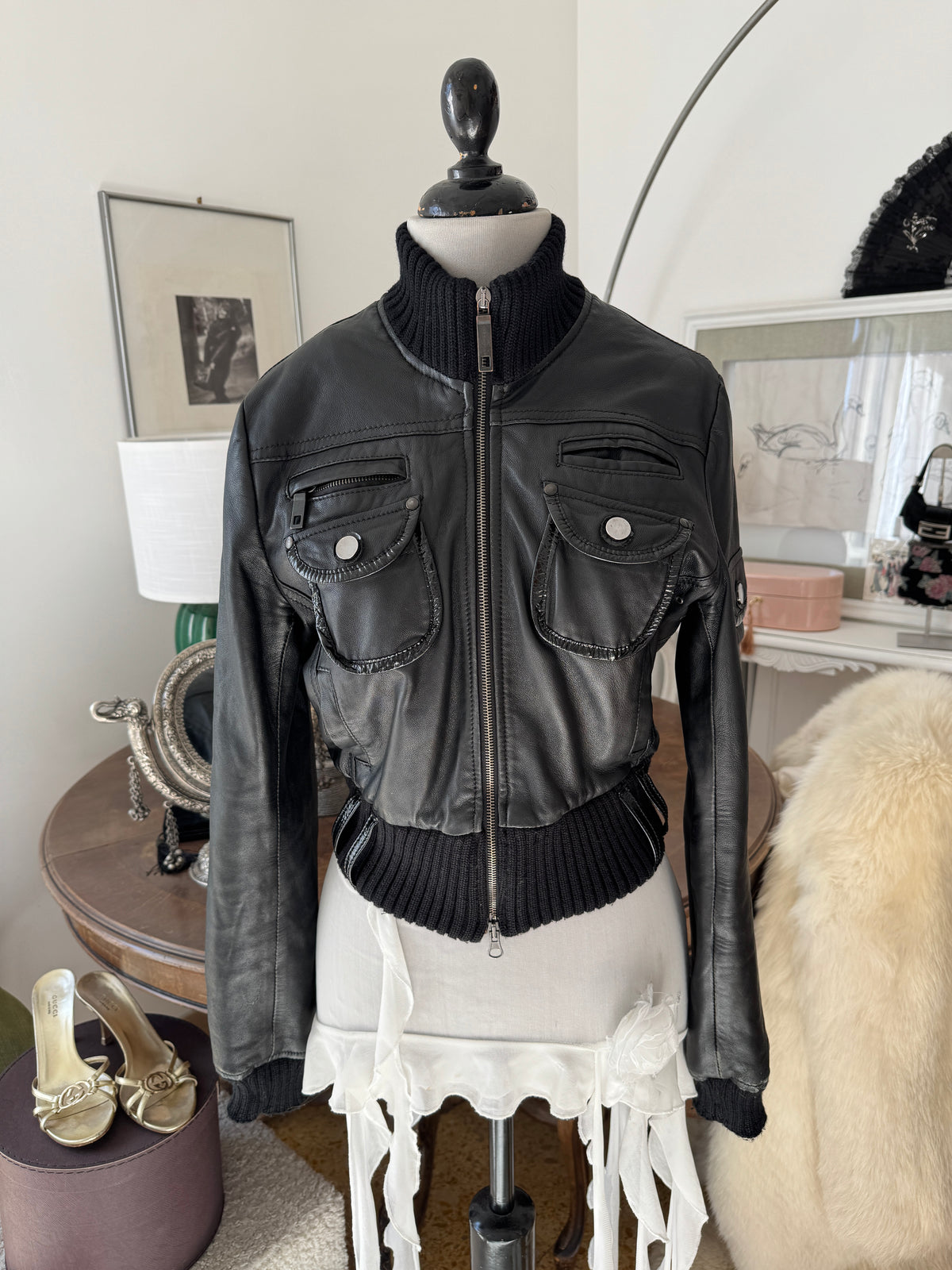 Cropped Black Leather Jacket