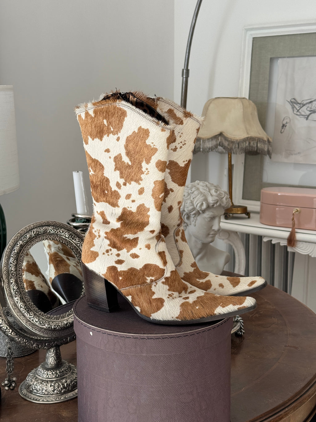 Brown-White Cow Hide Boots