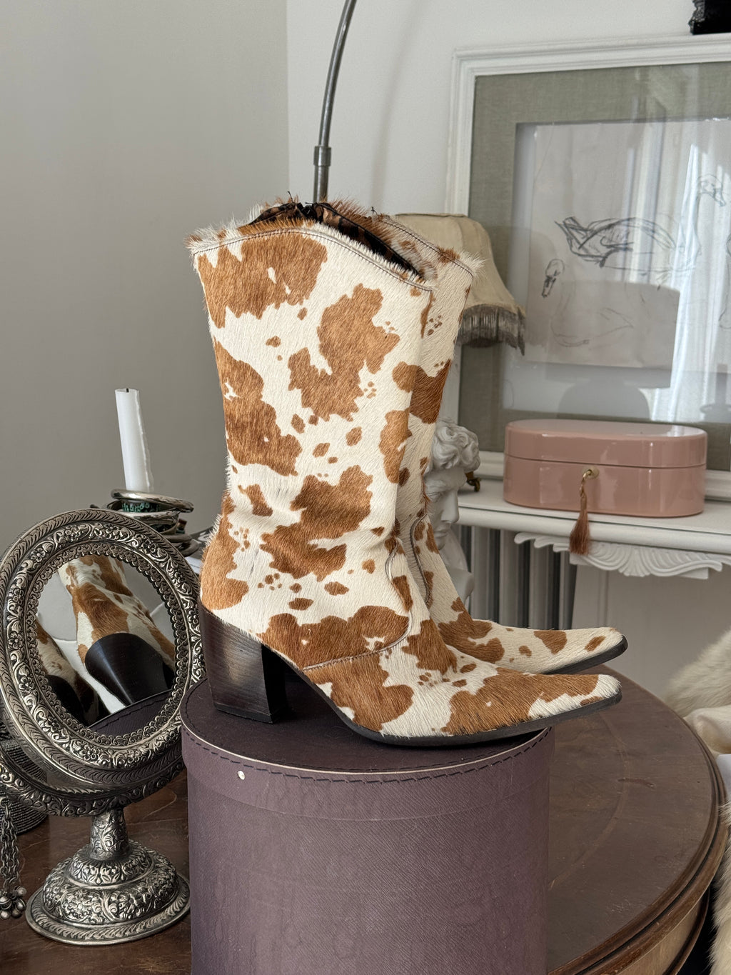 Brown-White Cow Hide Boots