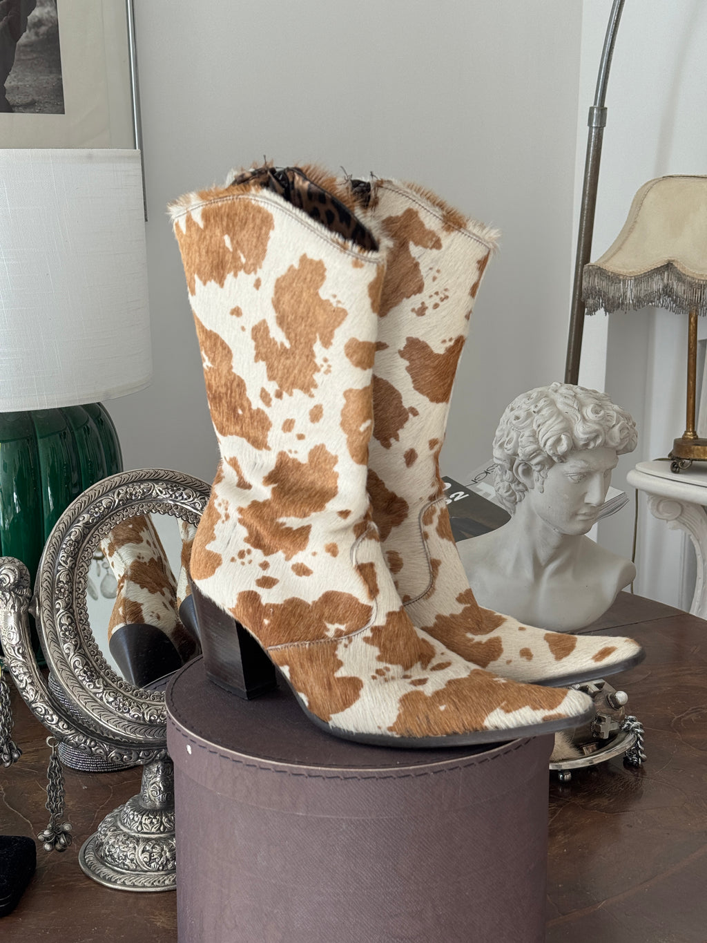 Brown-White Cow Hide Boots
