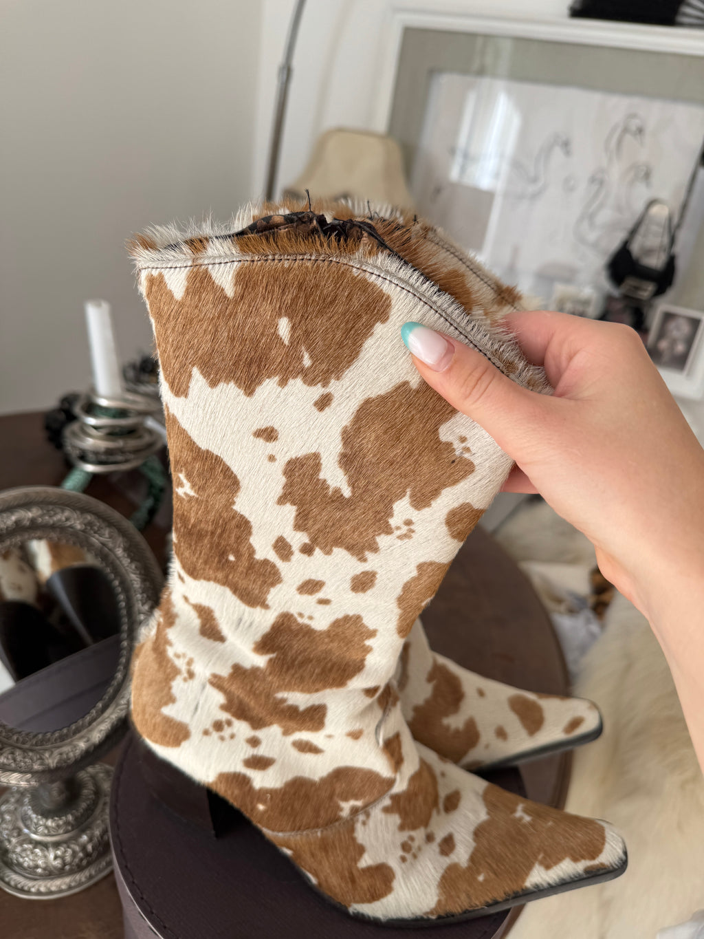 Brown-White Cow Hide Boots