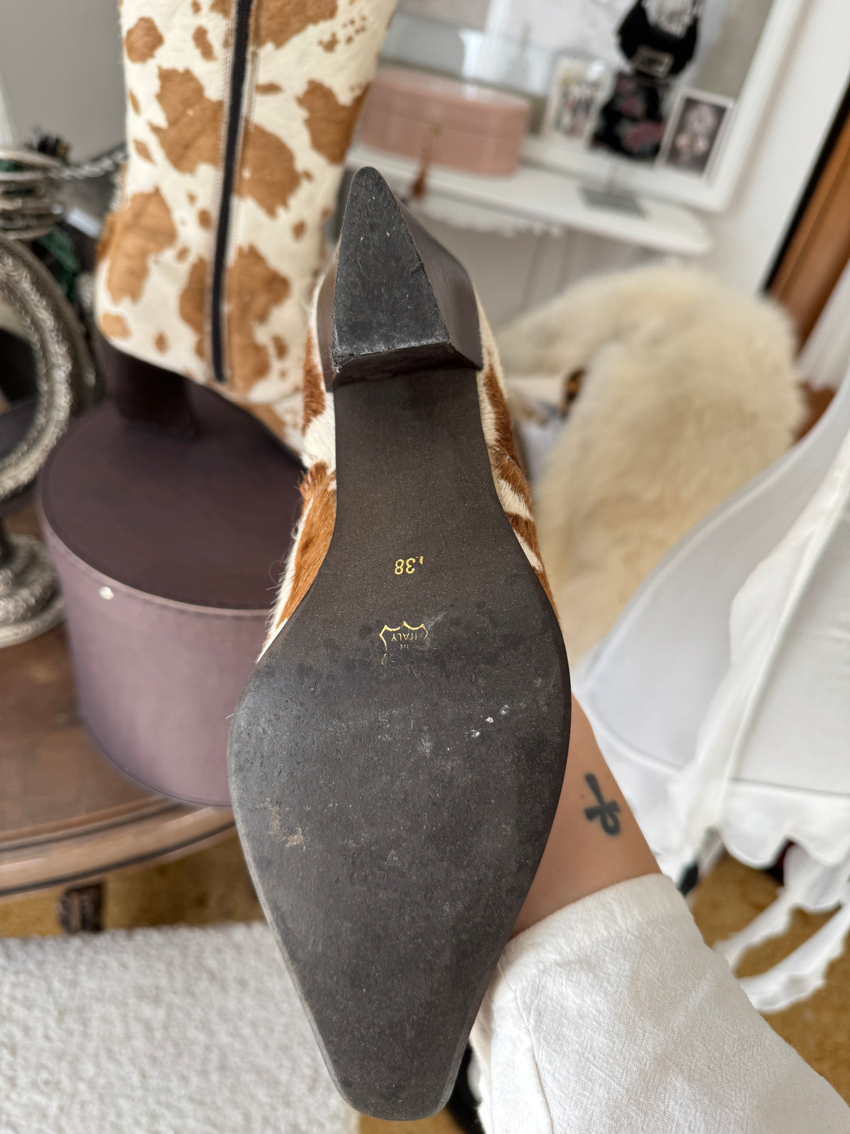 Brown-White Cow Hide Boots
