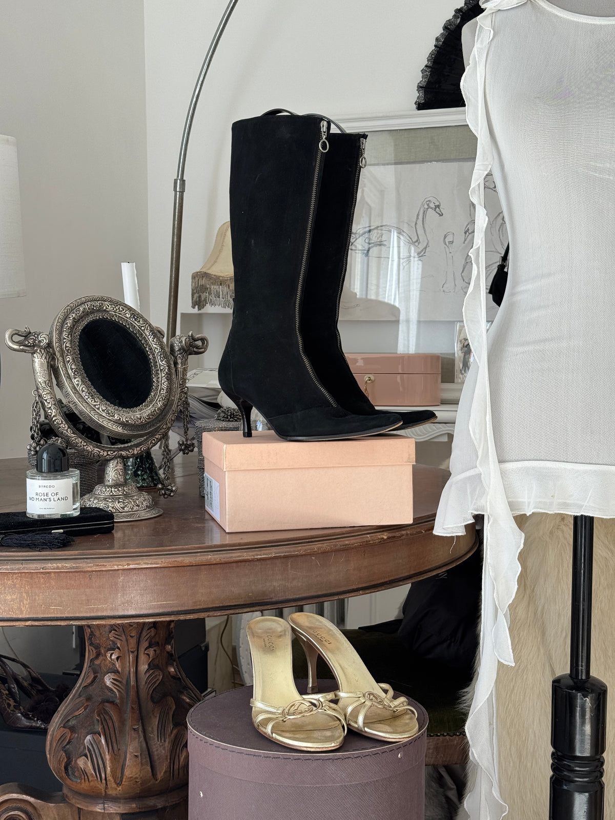 Black Suede Boots with Zipper