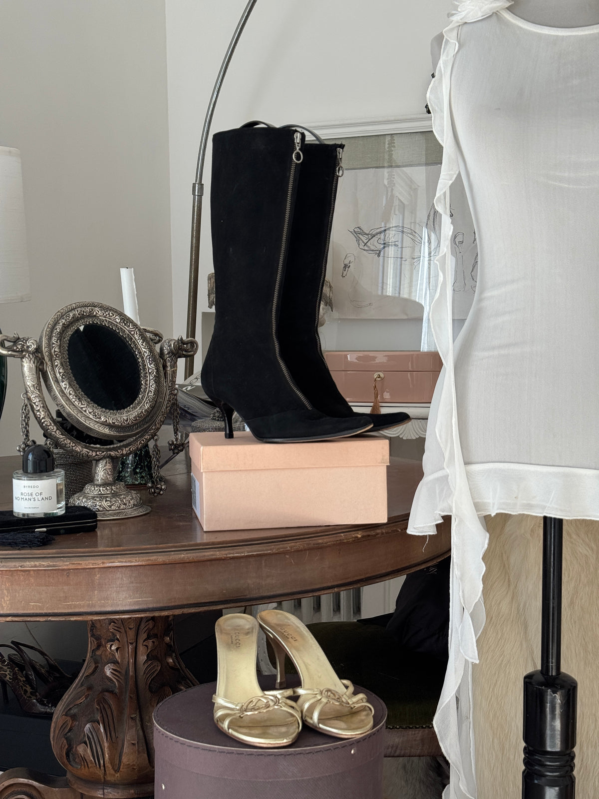 Black Suede Boots with Zipper