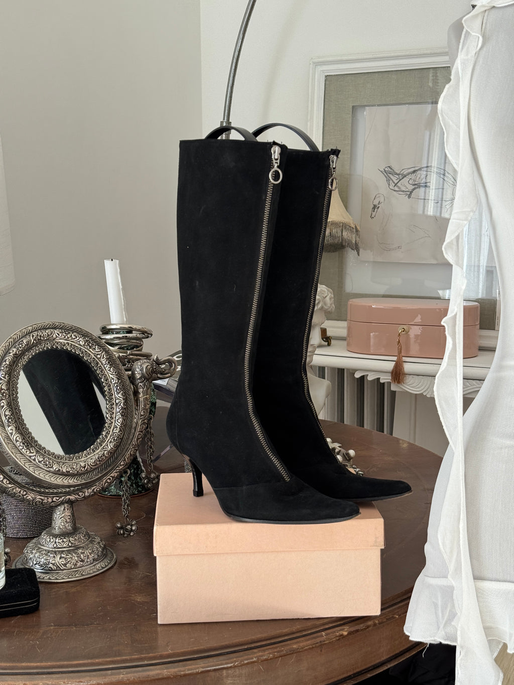 Black Suede Boots with Zipper