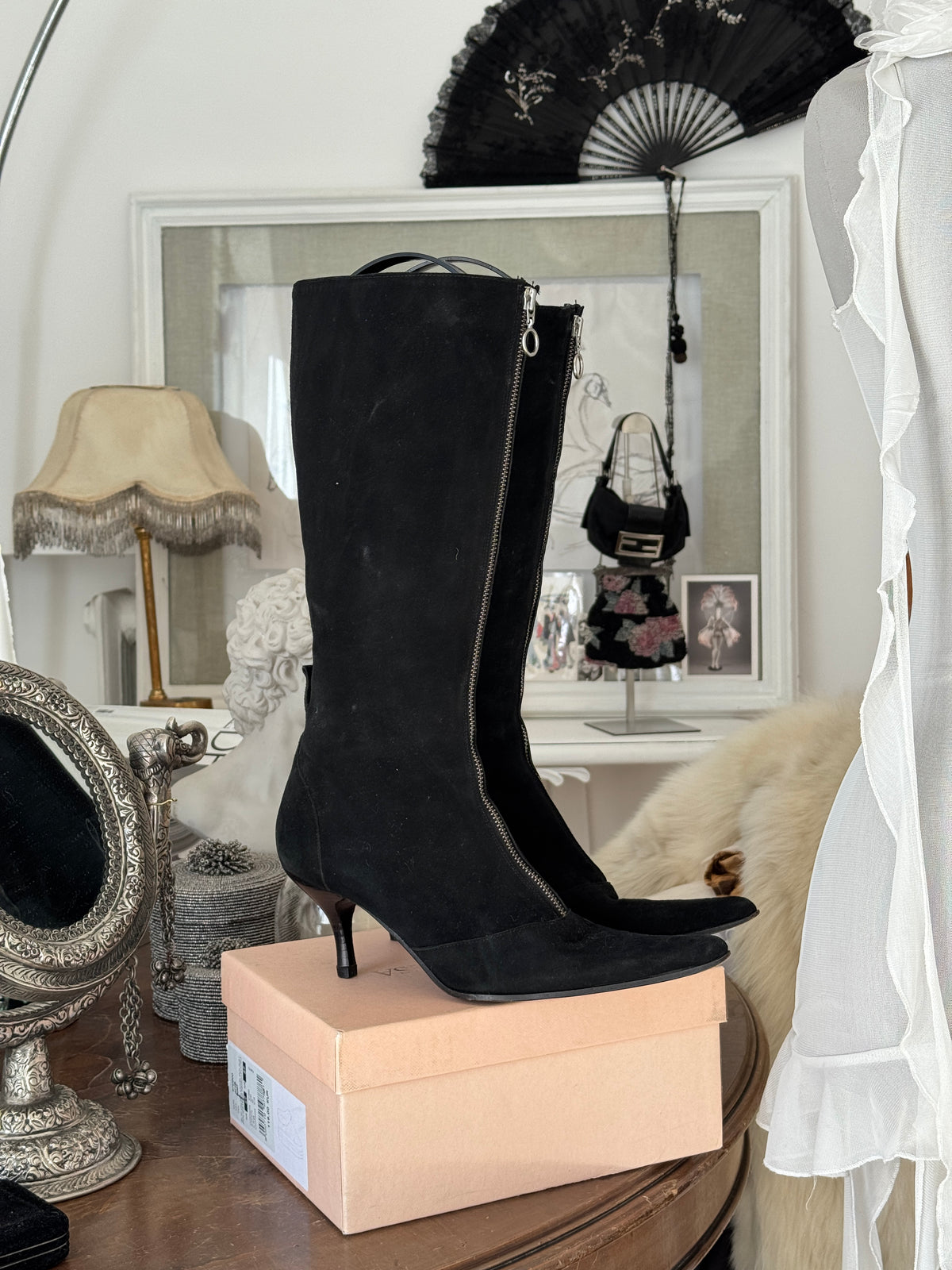 Black Suede Boots with Zipper