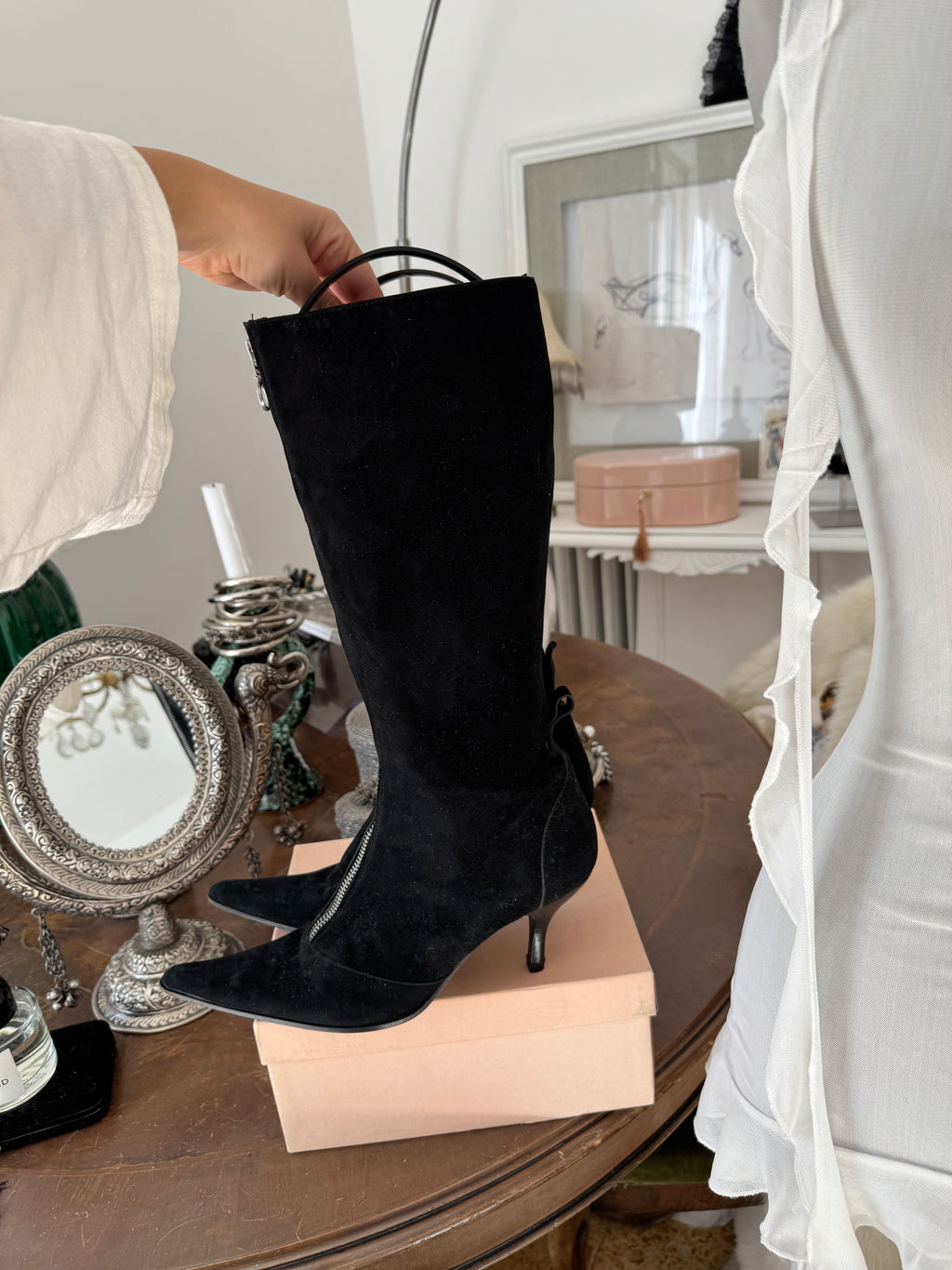 Black Suede Boots with Zipper
