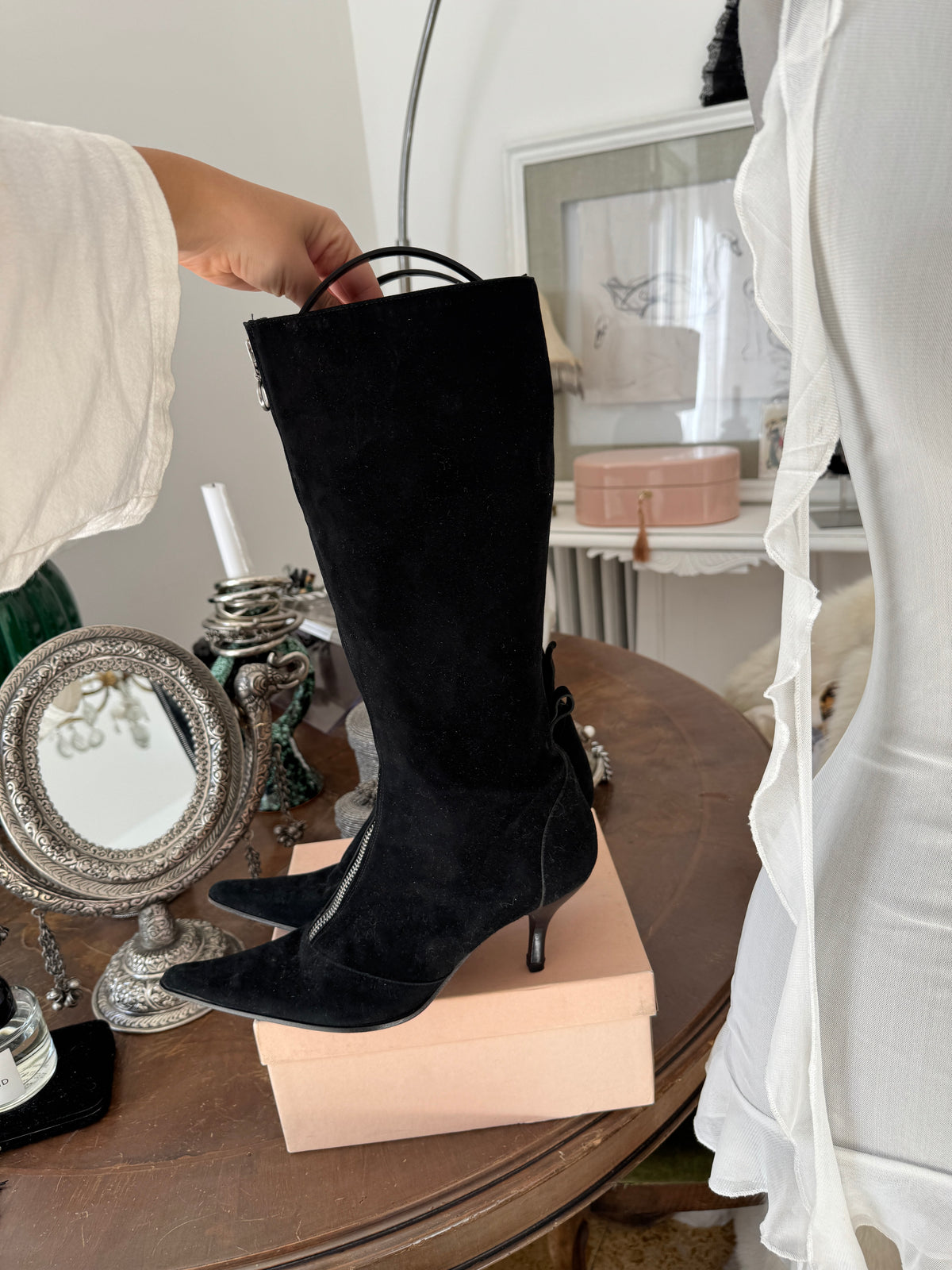 Black Suede Boots with Zipper