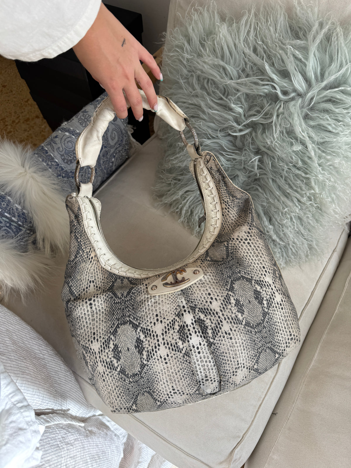 Just Cavalli Hobo Bag with Snake Print