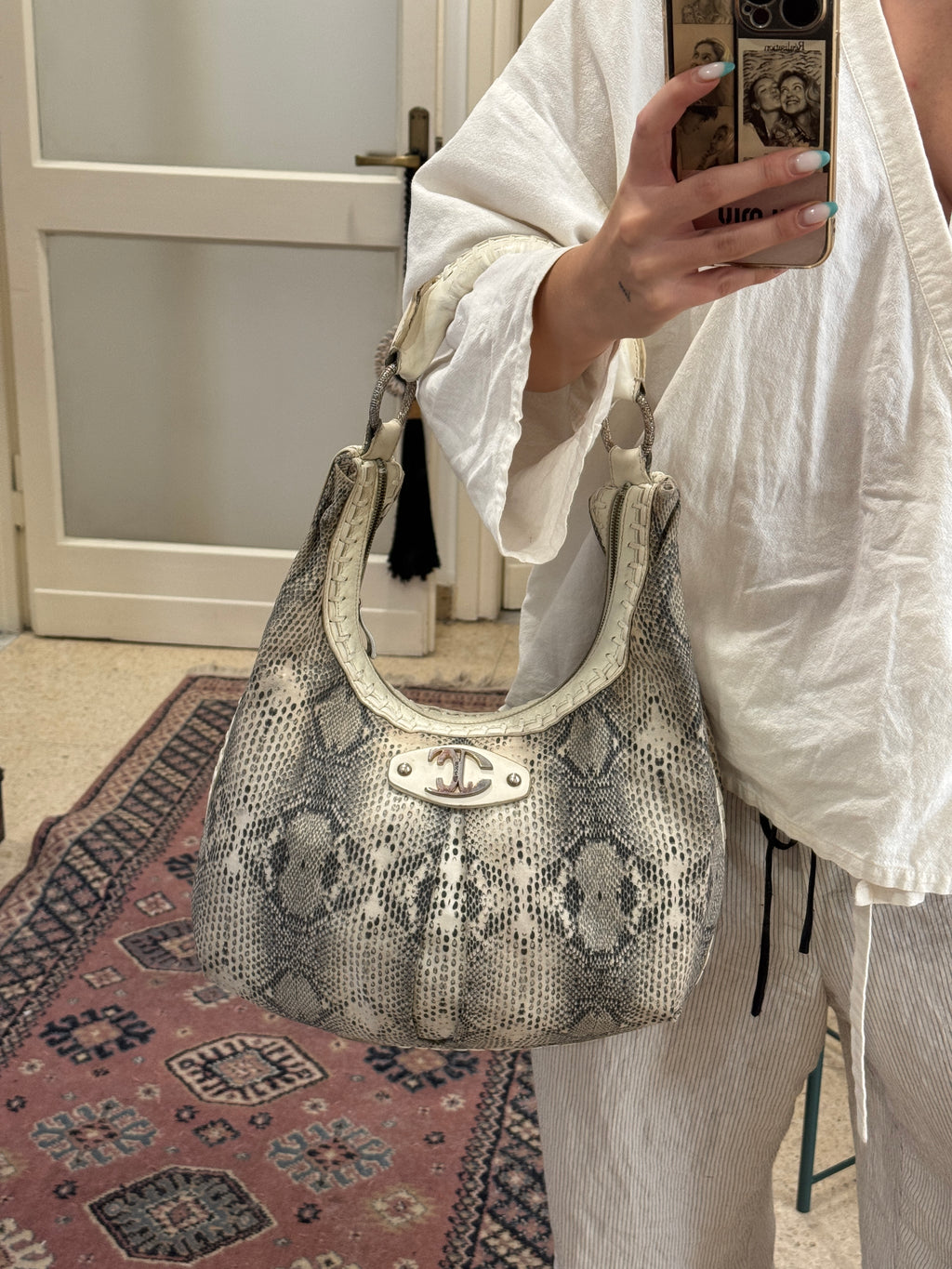Just Cavalli Hobo Bag with Snake Print