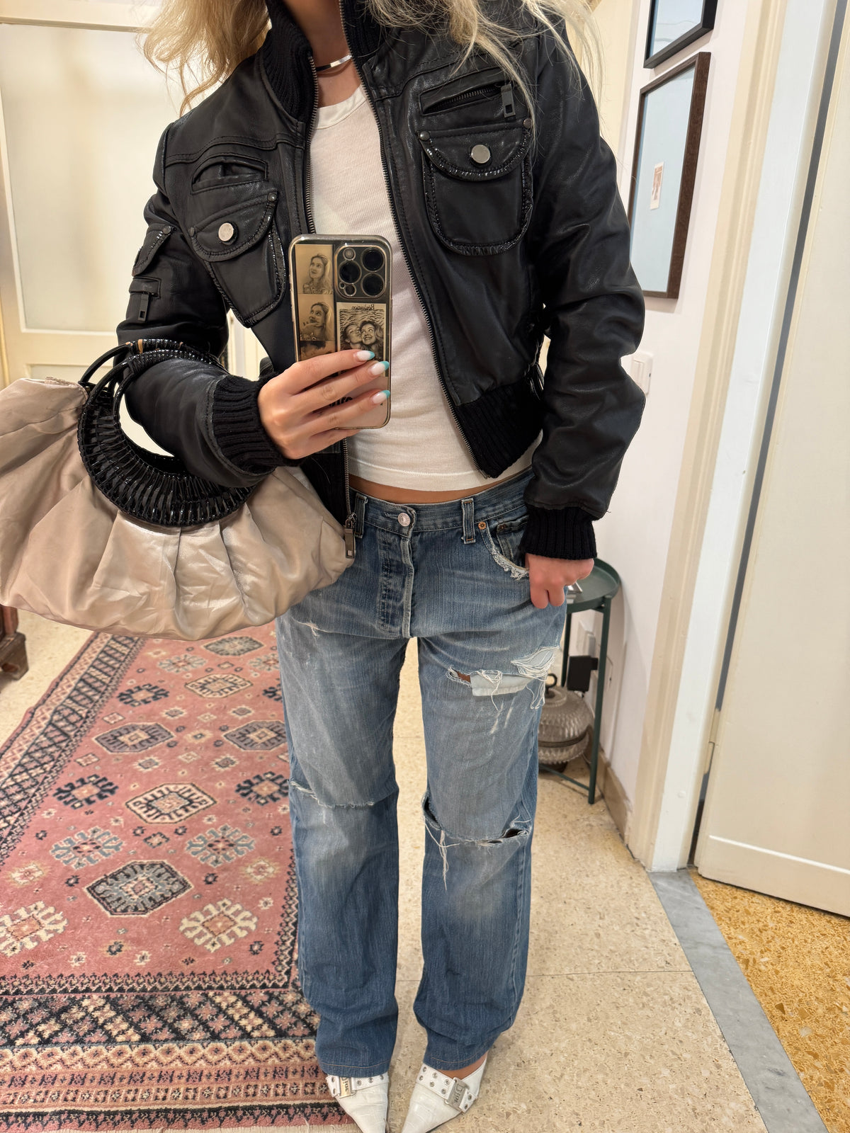 Cropped Black Leather Jacket
