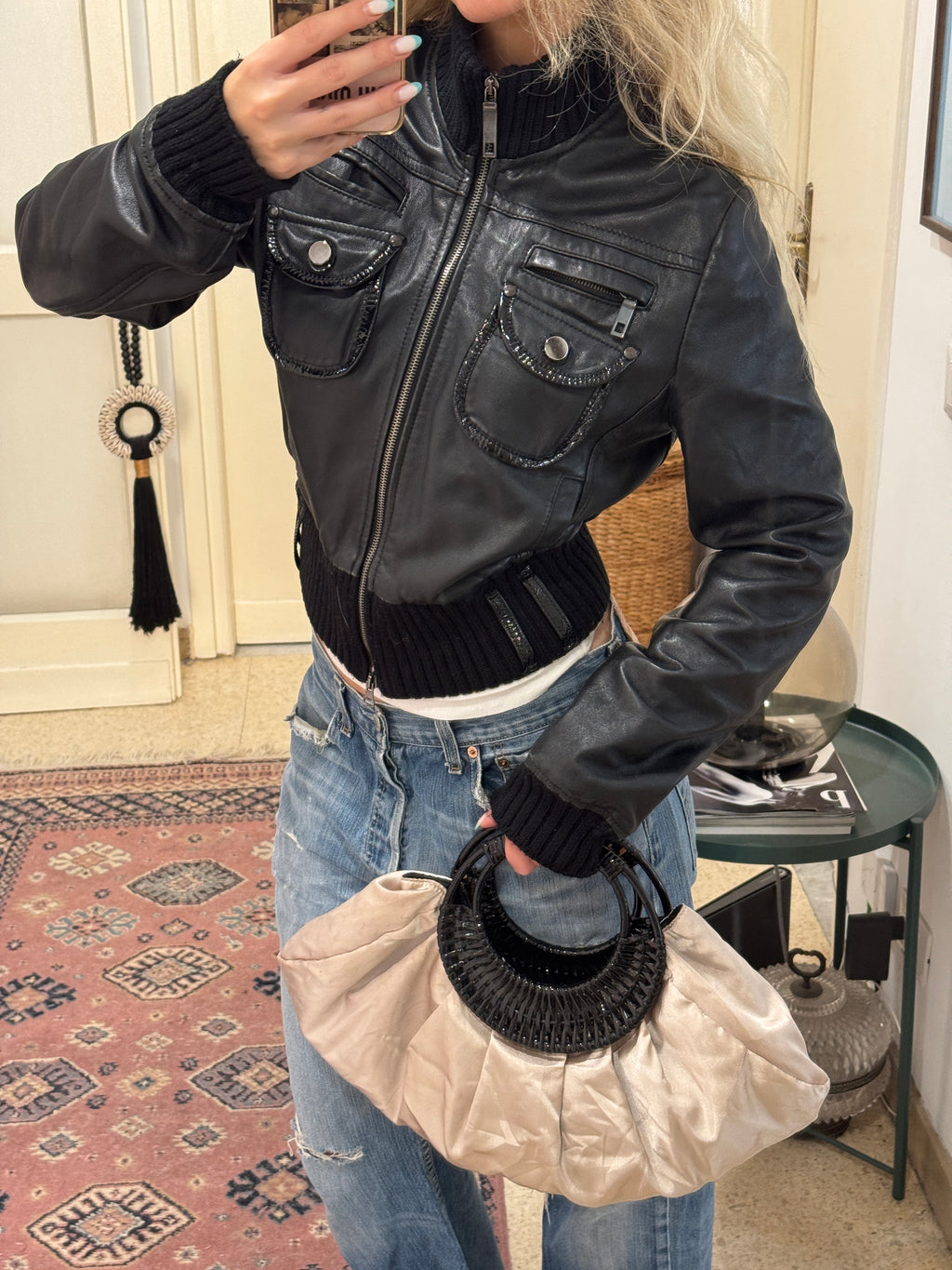 Cropped Black Leather Jacket