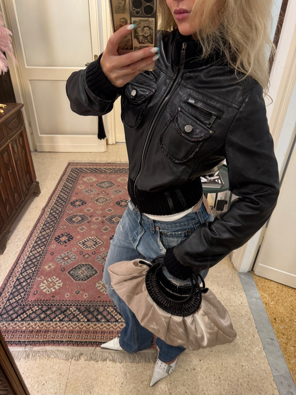 Cropped Black Leather Jacket