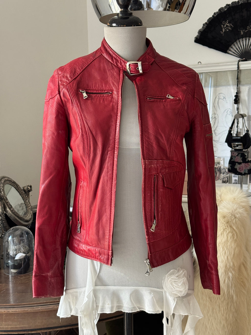 Red Leather Biker Jacket