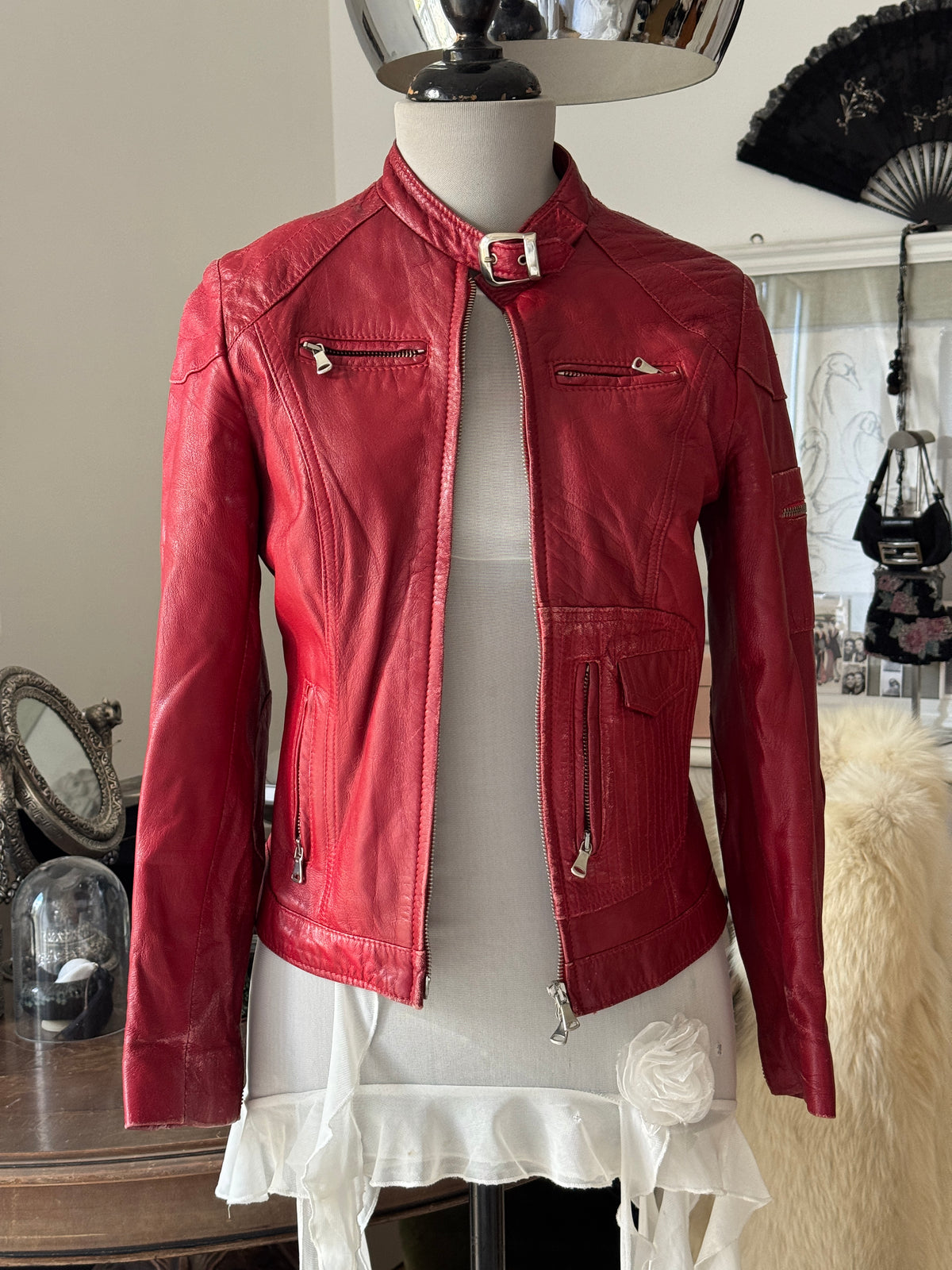 Red Leather Biker Jacket