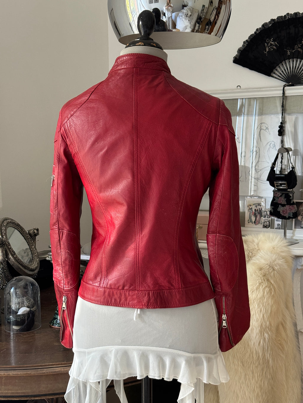 Red Leather Biker Jacket