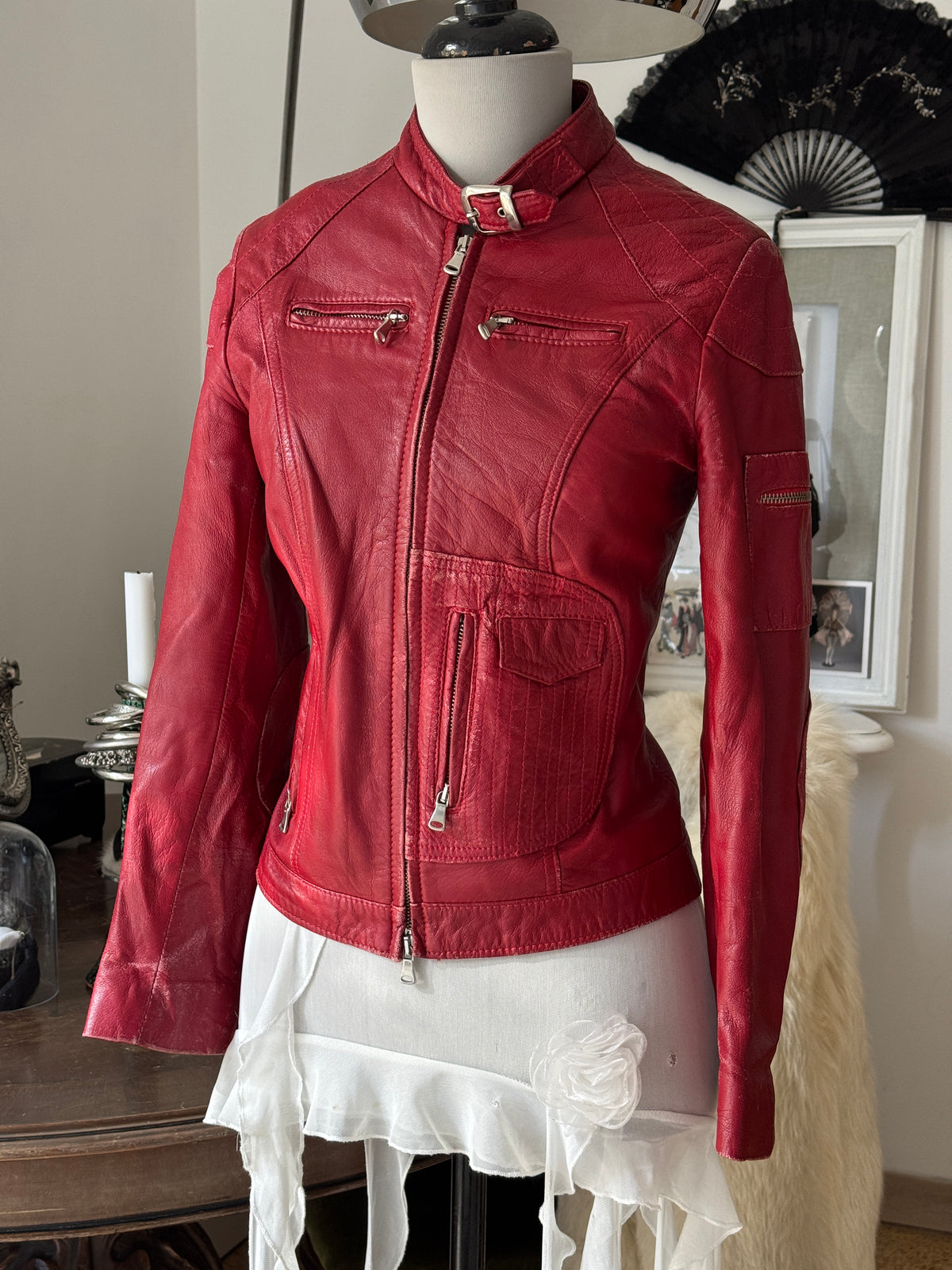 Red Leather Biker Jacket