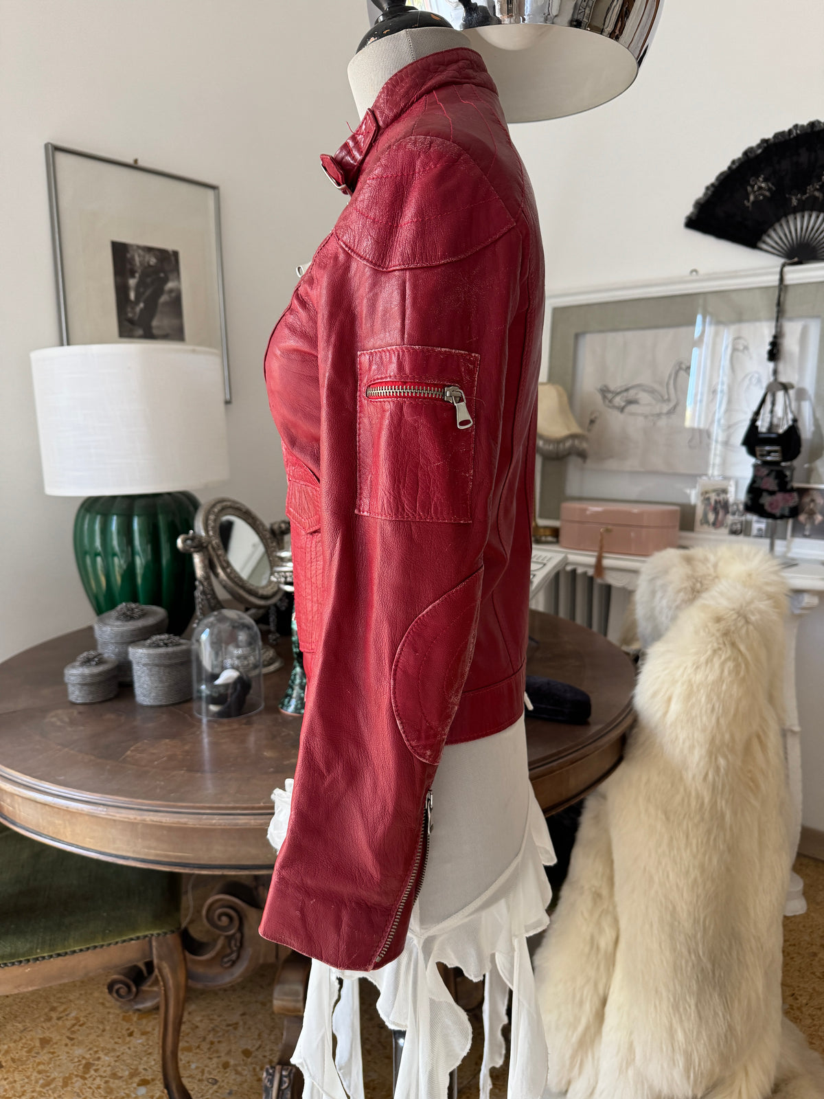 Red Leather Biker Jacket