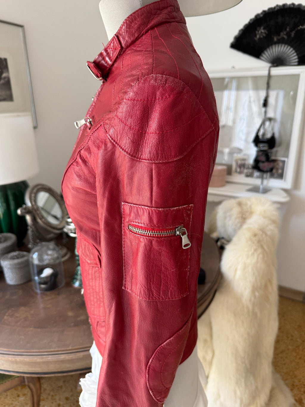 Red Leather Biker Jacket