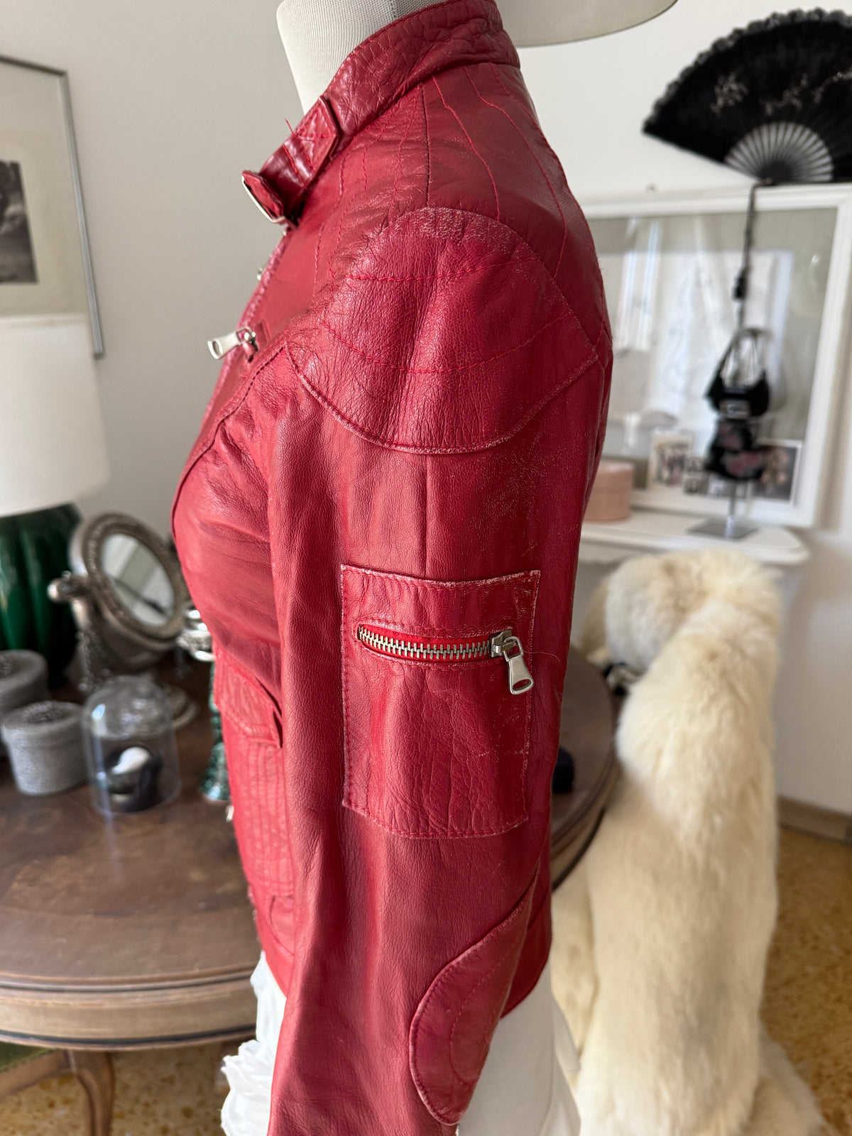Red Leather Biker Jacket