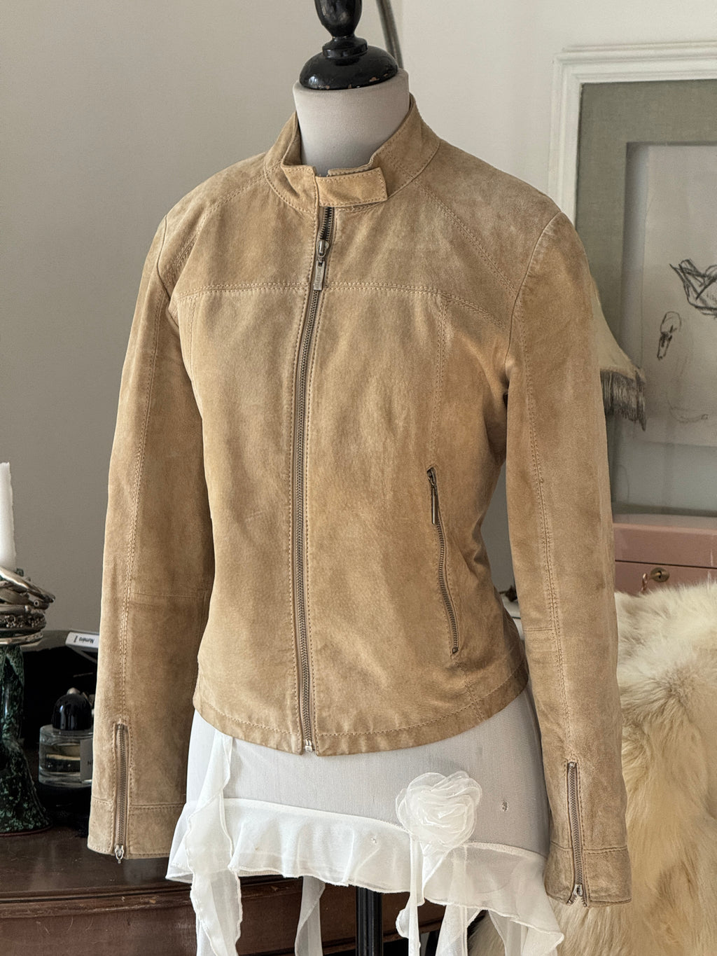 Beige Suede Leather Jacket