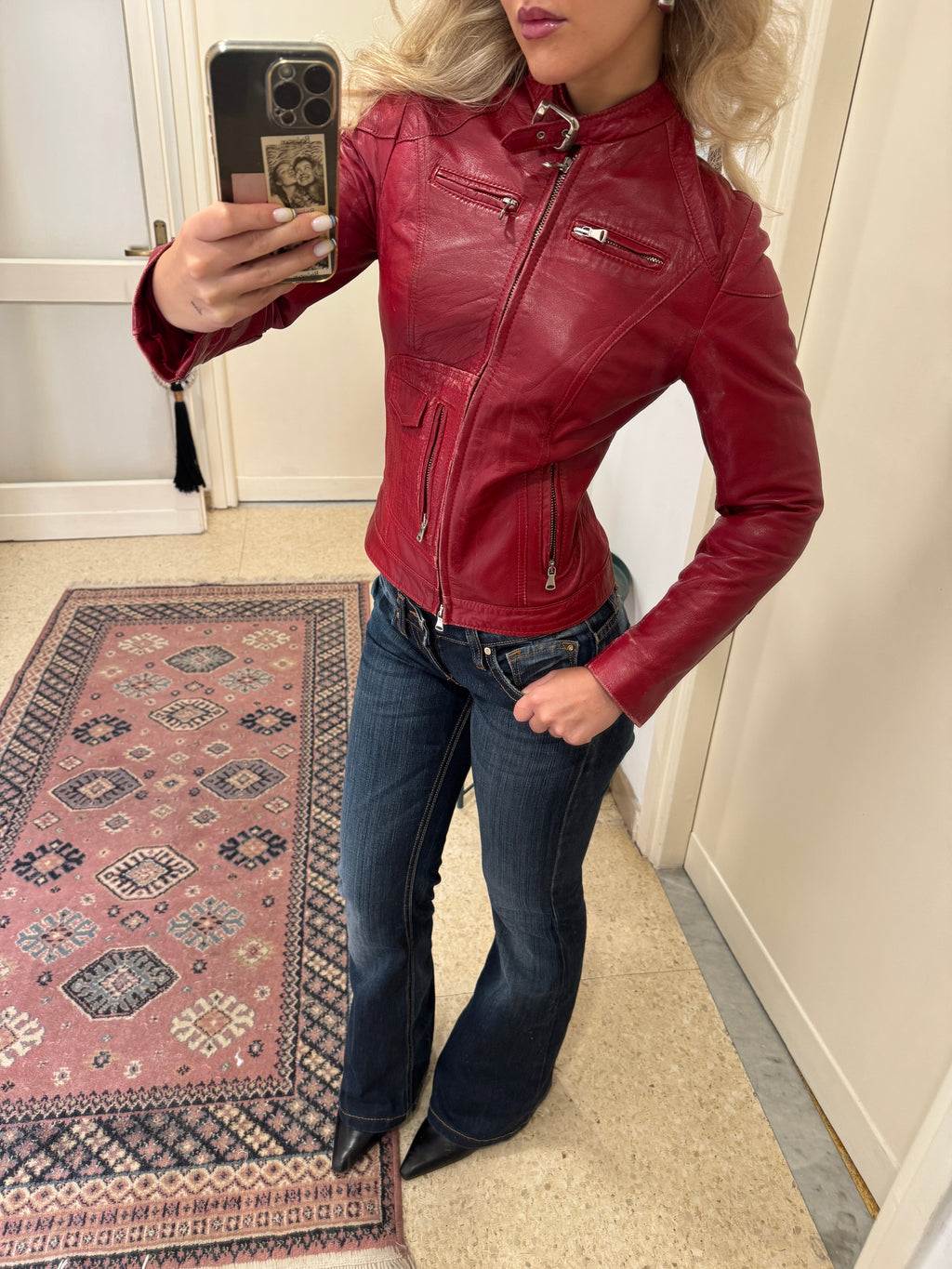 Red Leather Biker Jacket