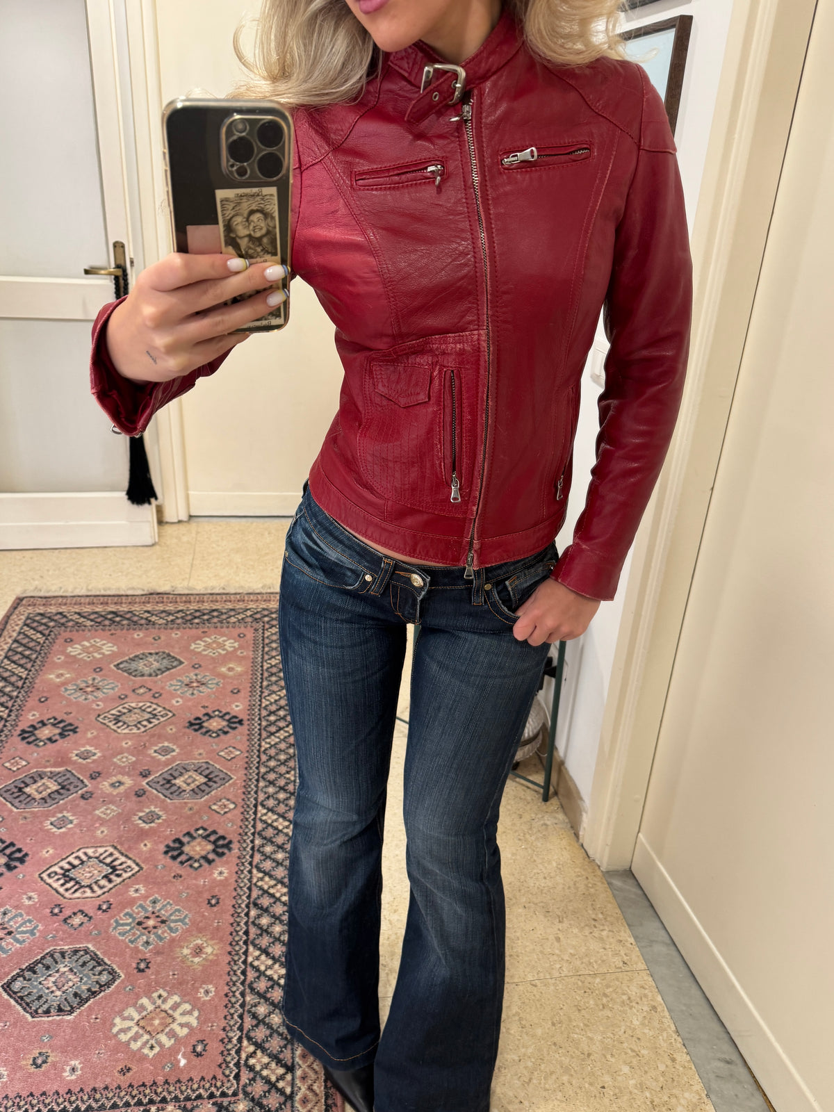 Red Leather Biker Jacket