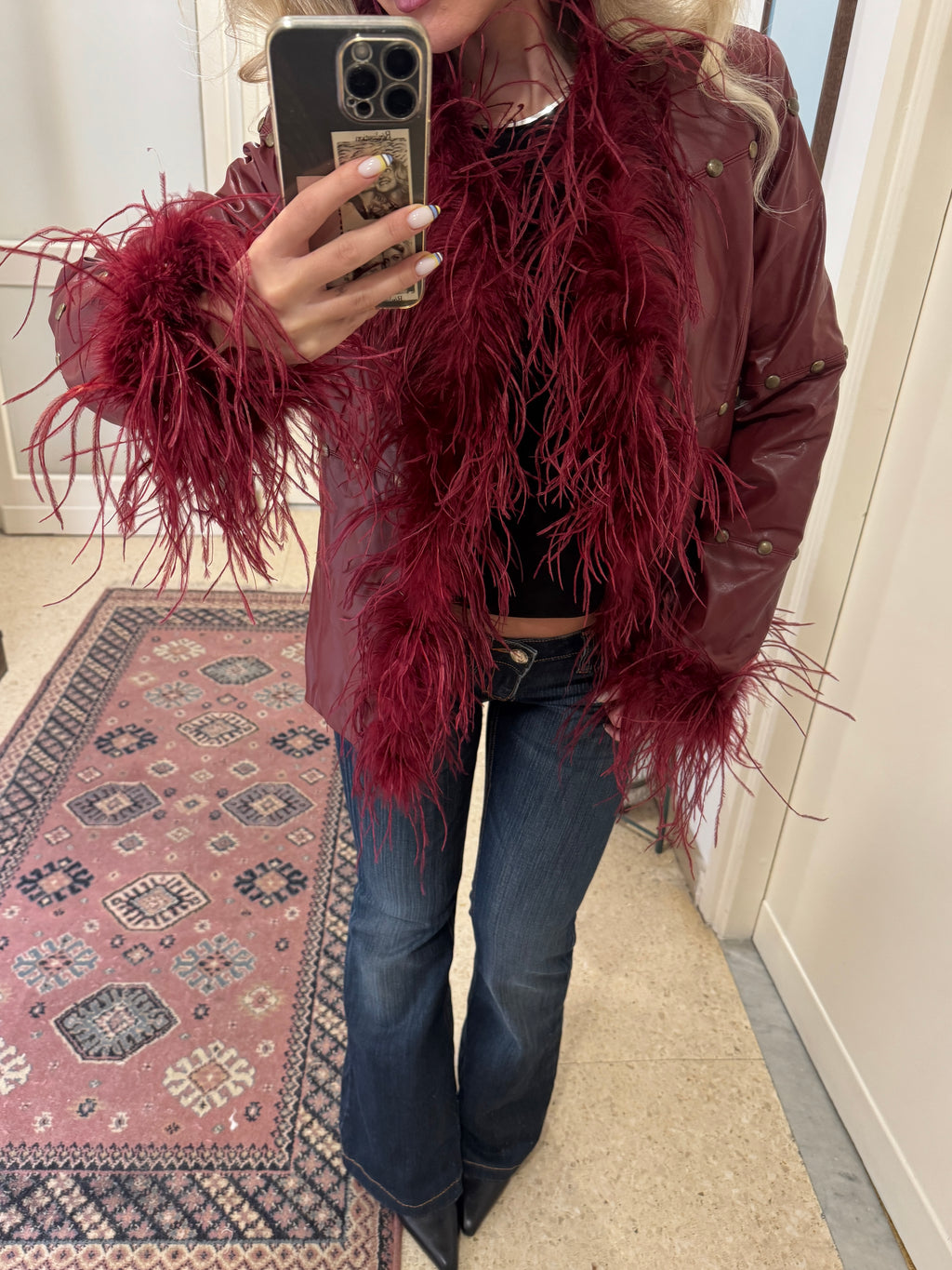 Red Jacket with Studs & Feathers