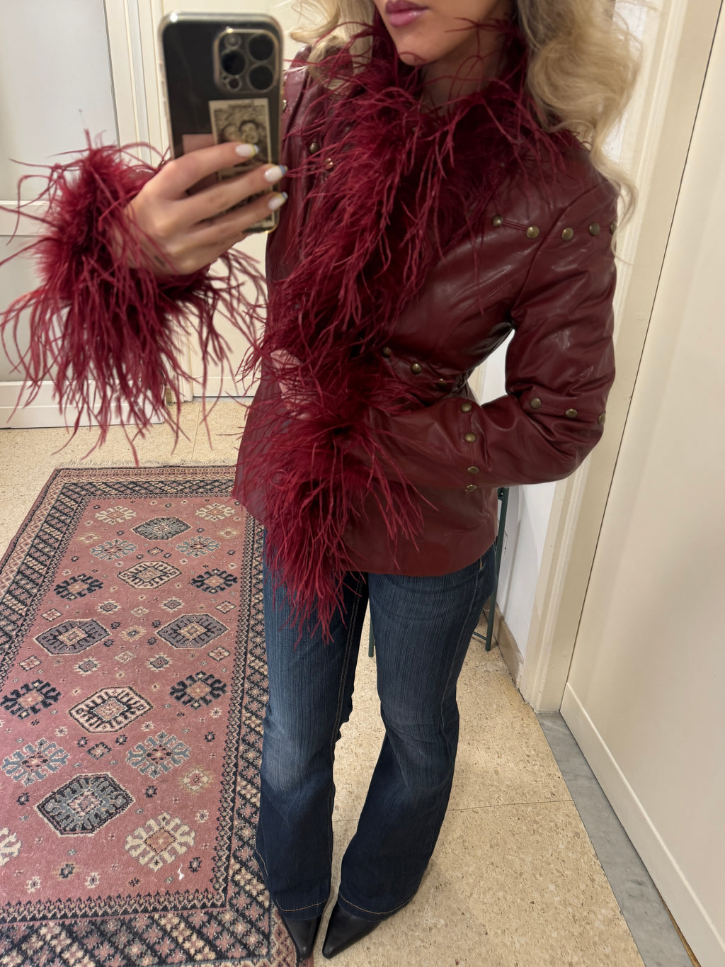 Red Jacket with Studs & Feathers
