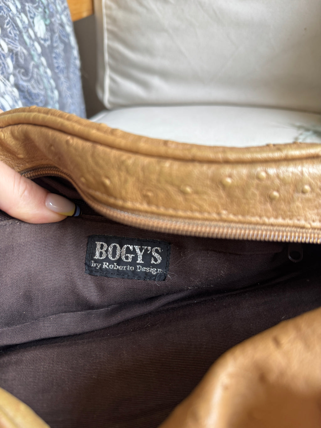 Brown Ostrich Leather Shoulder Bag