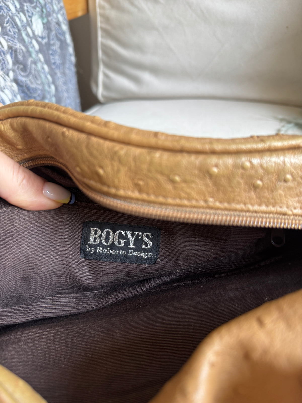 Brown Ostrich Leather Shoulder Bag
