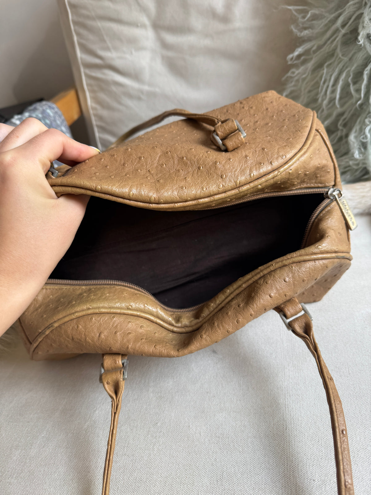 Brown Ostrich Leather Shoulder Bag