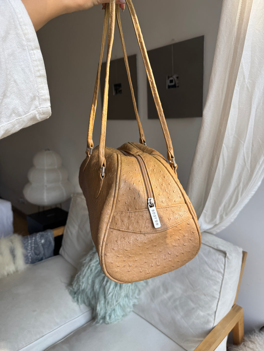 Brown Ostrich Leather Shoulder Bag
