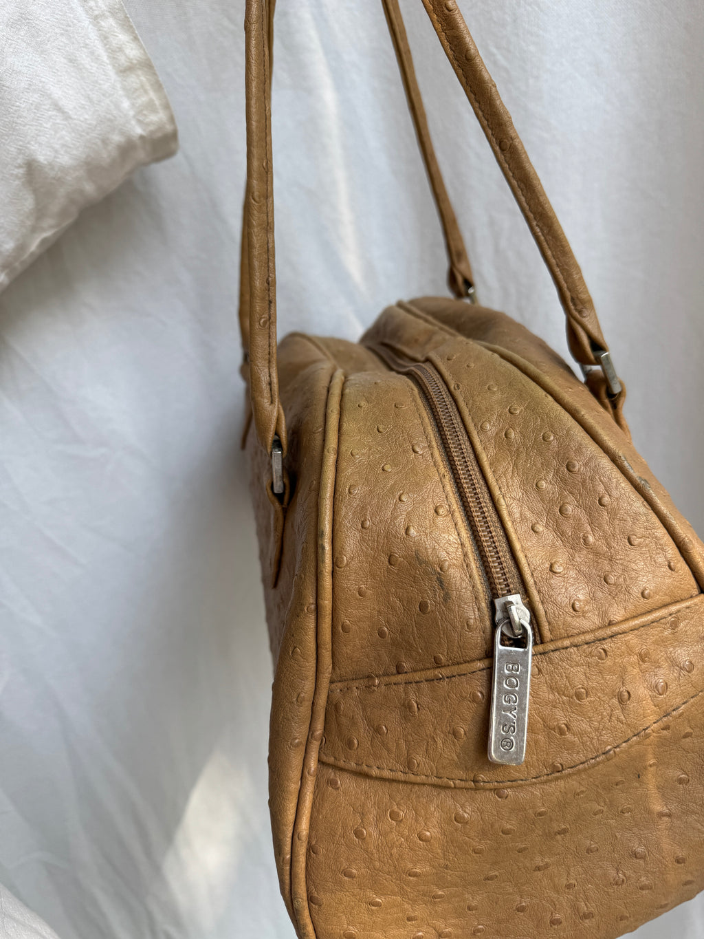 Brown Ostrich Leather Shoulder Bag