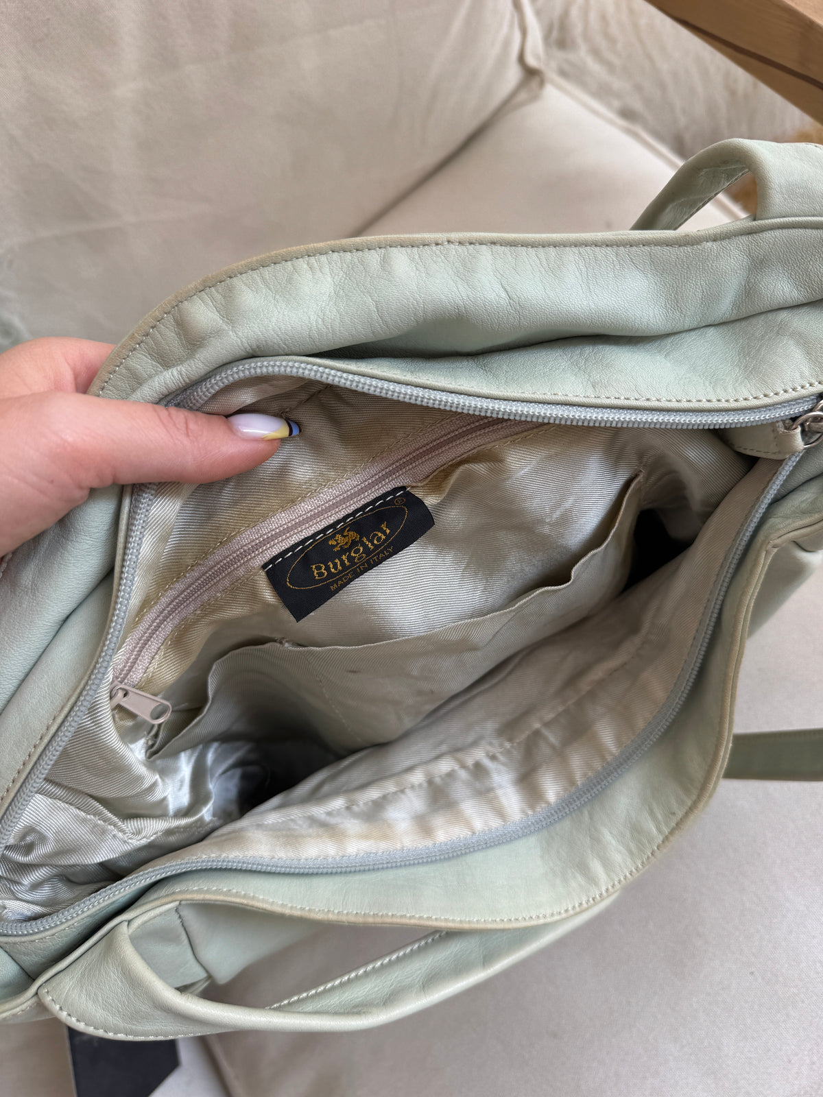 Mint Green Leather Hobo Bag