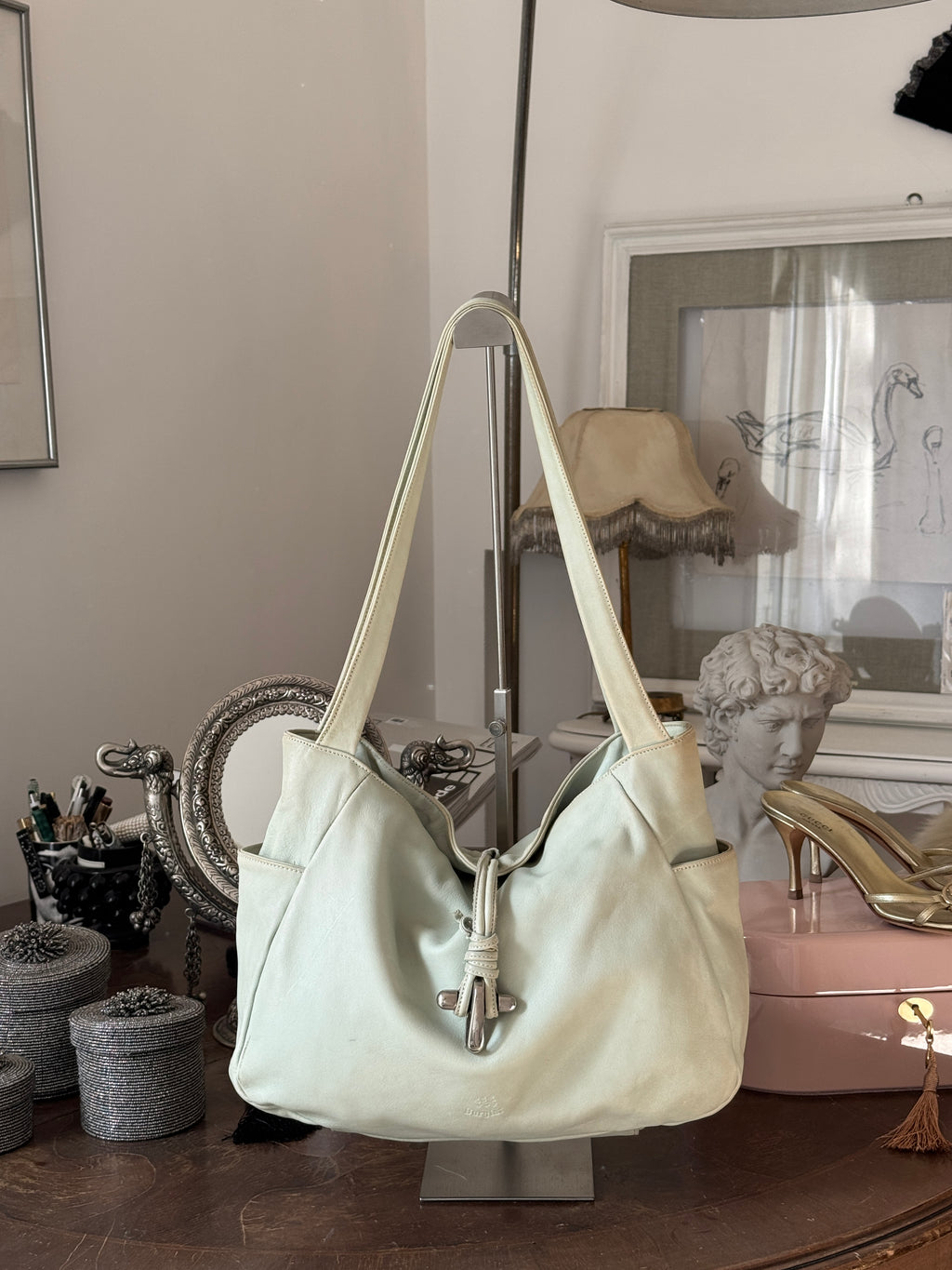 Mint Green Leather Hobo Bag