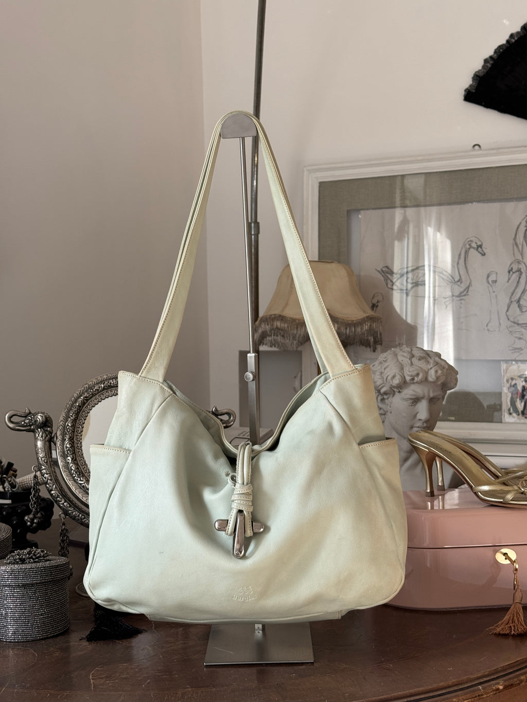 Mint Green Leather Hobo Bag