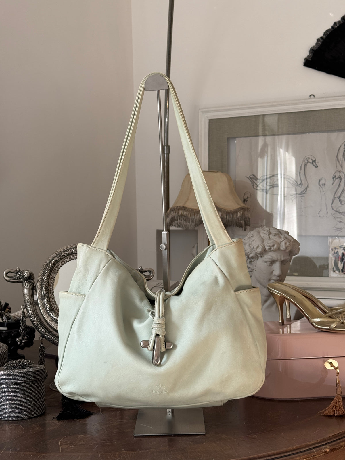 Mint Green Leather Hobo Bag