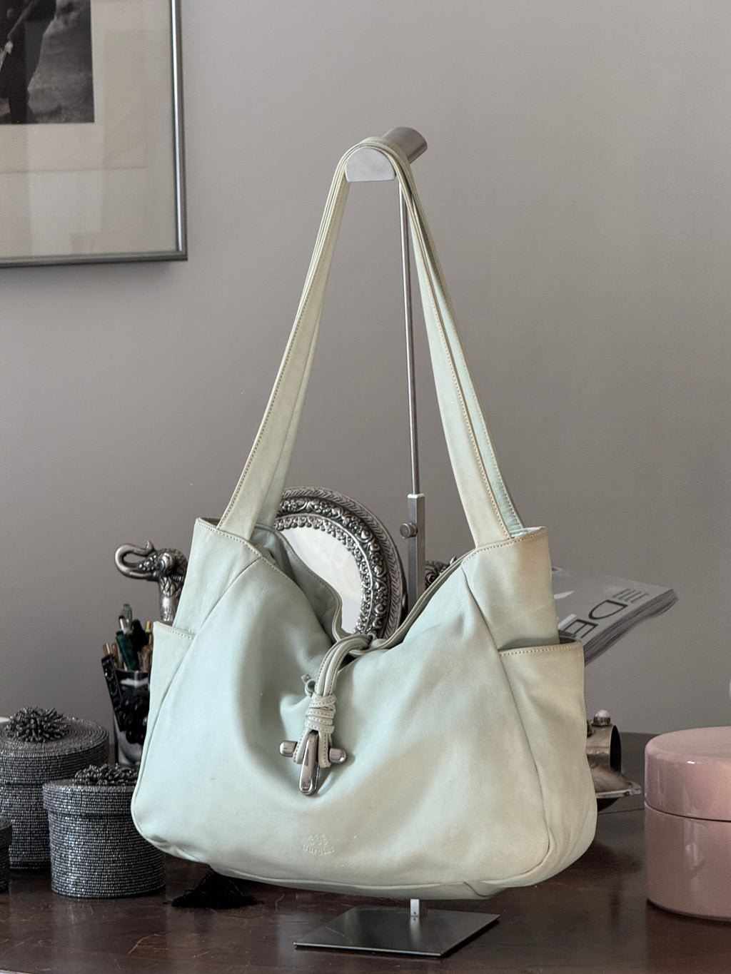 Mint Green Leather Hobo Bag