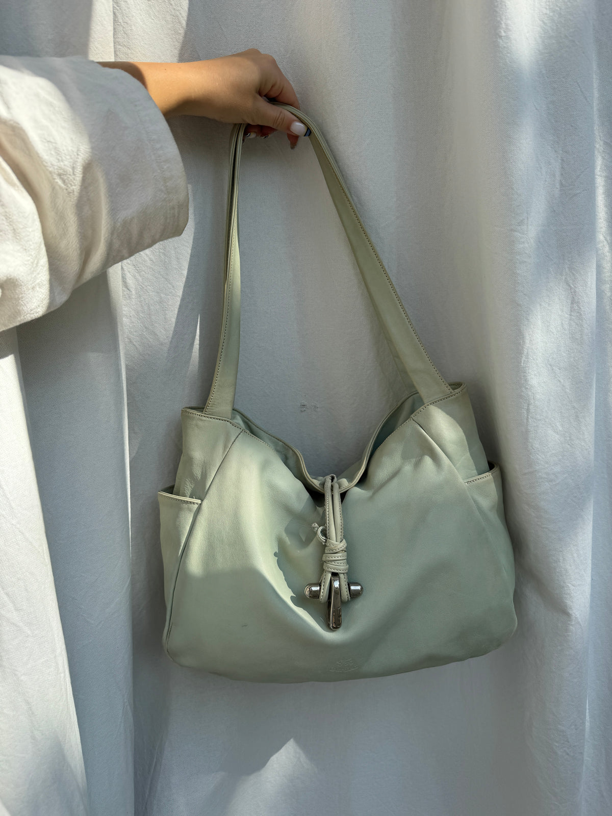 Mint Green Leather Hobo Bag