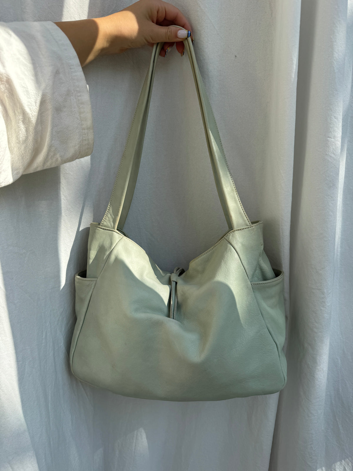 Mint Green Leather Hobo Bag