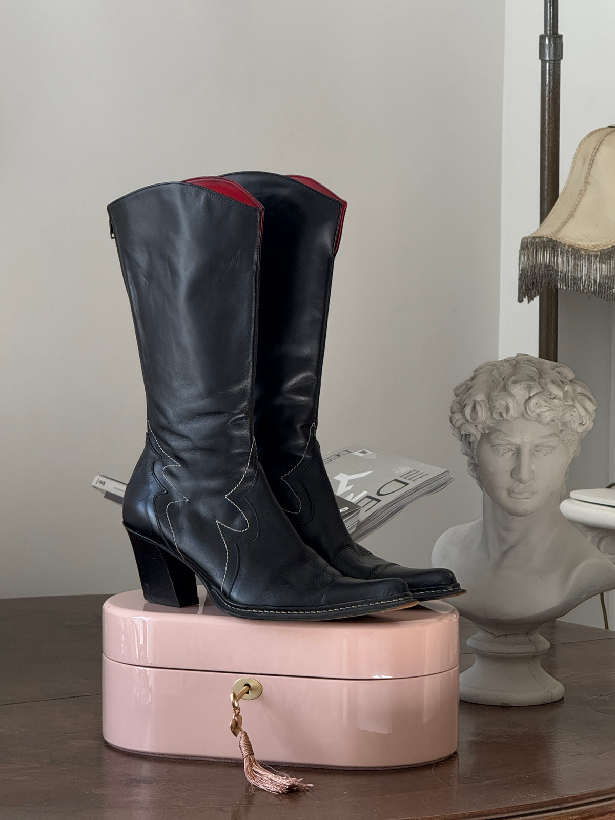 Black Leather Cowboy Boots